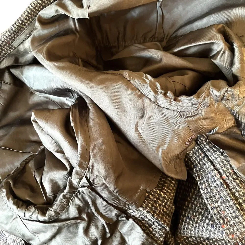 Stanley Blacker Vintage Tweed Wool Sport Coat Gray Fleck Check 42 44 USA Preppy